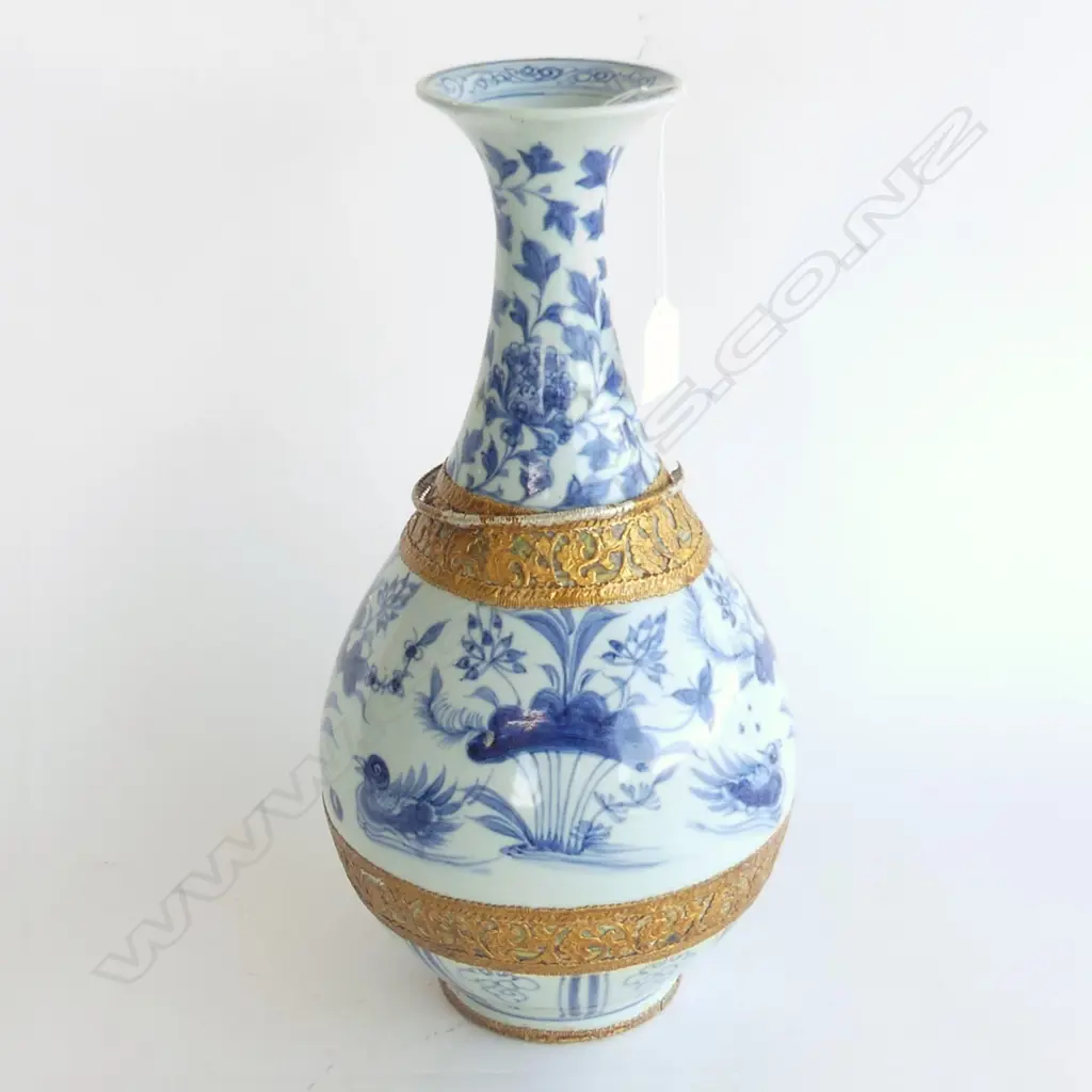B/W ORIENTAL VASE w. GILDED BANDS H.360mm A/F Image 1++
