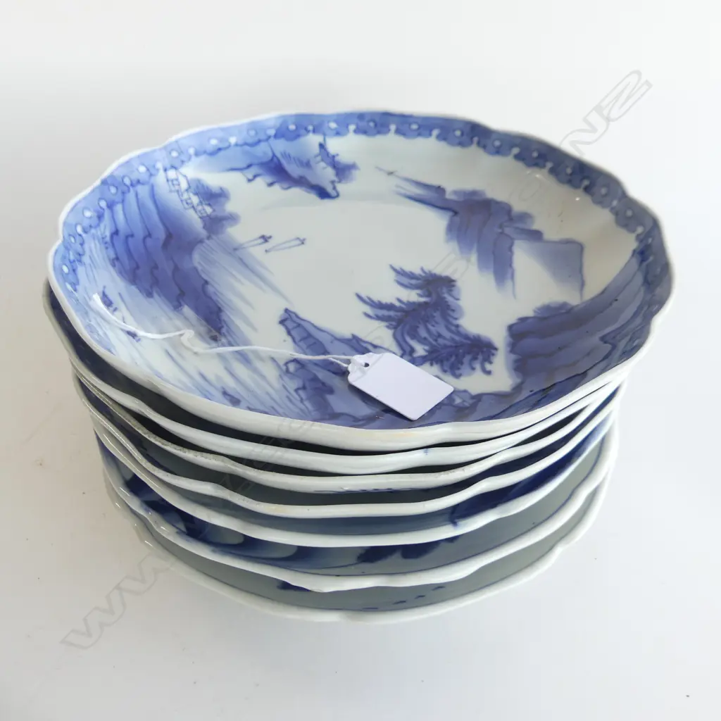 7 BLUE WHITE PLATES HAND DECORATED D244MM Image 1++