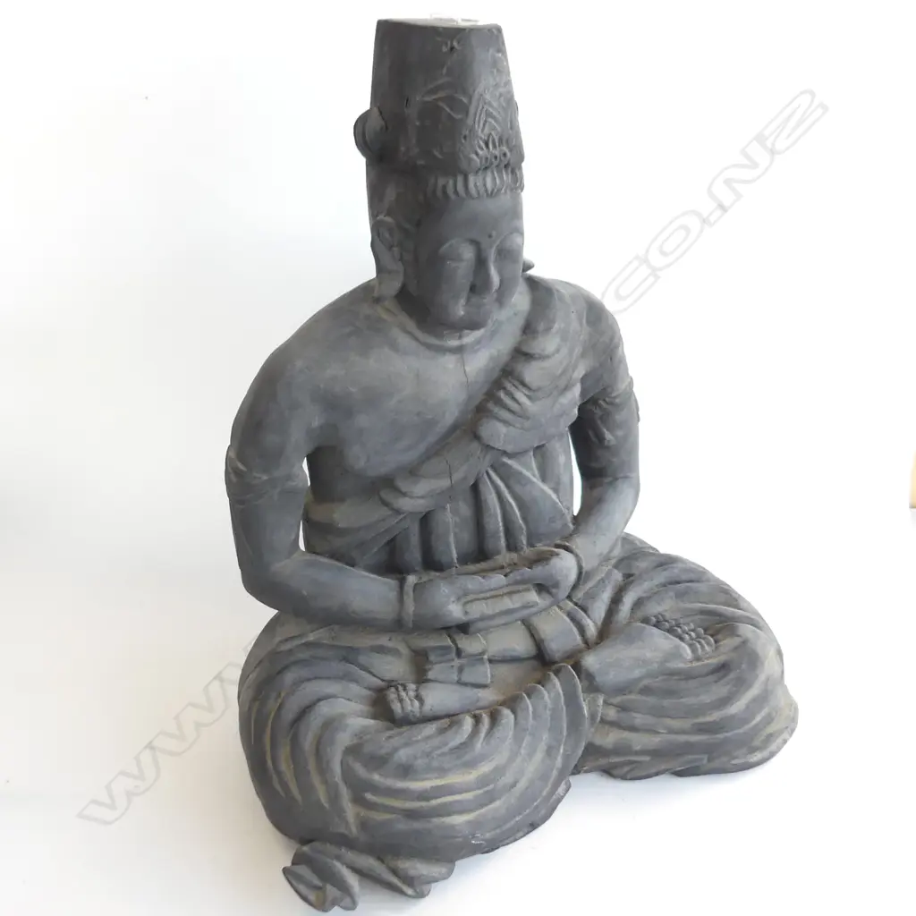 DUSTY OLD ZEN STATUE H565mm. Carved wood dark painted Image 1++