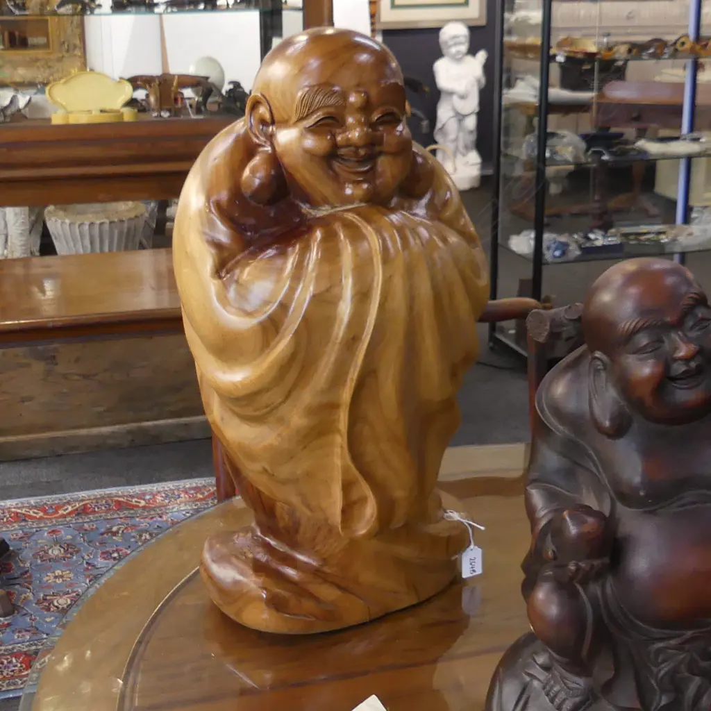 LARGE CARVED LAUGHING BUDDHA H.610MM  Image 1++