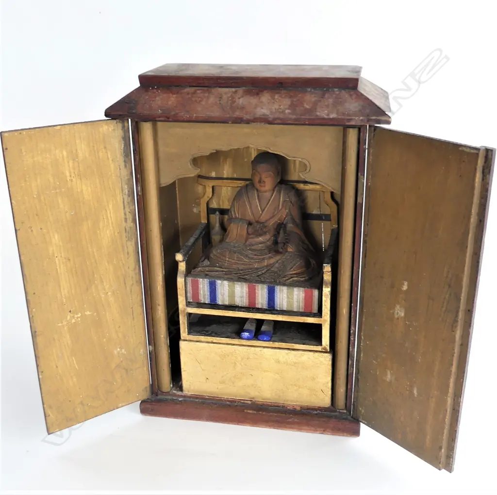 EARLY 20TH C BUDDHIST ZUSHI BOXED SITTING MONK H404MM Image 1++