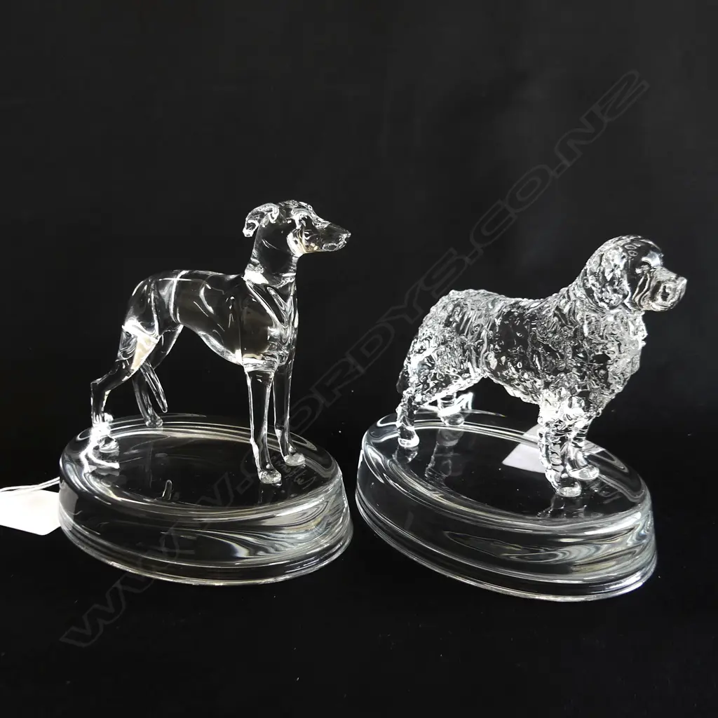 2 GLASS STATUETTES; WHIPPET & BURNESE MOUNTAIN DOG, SIGNED NEIL HARRIS  Image 1++