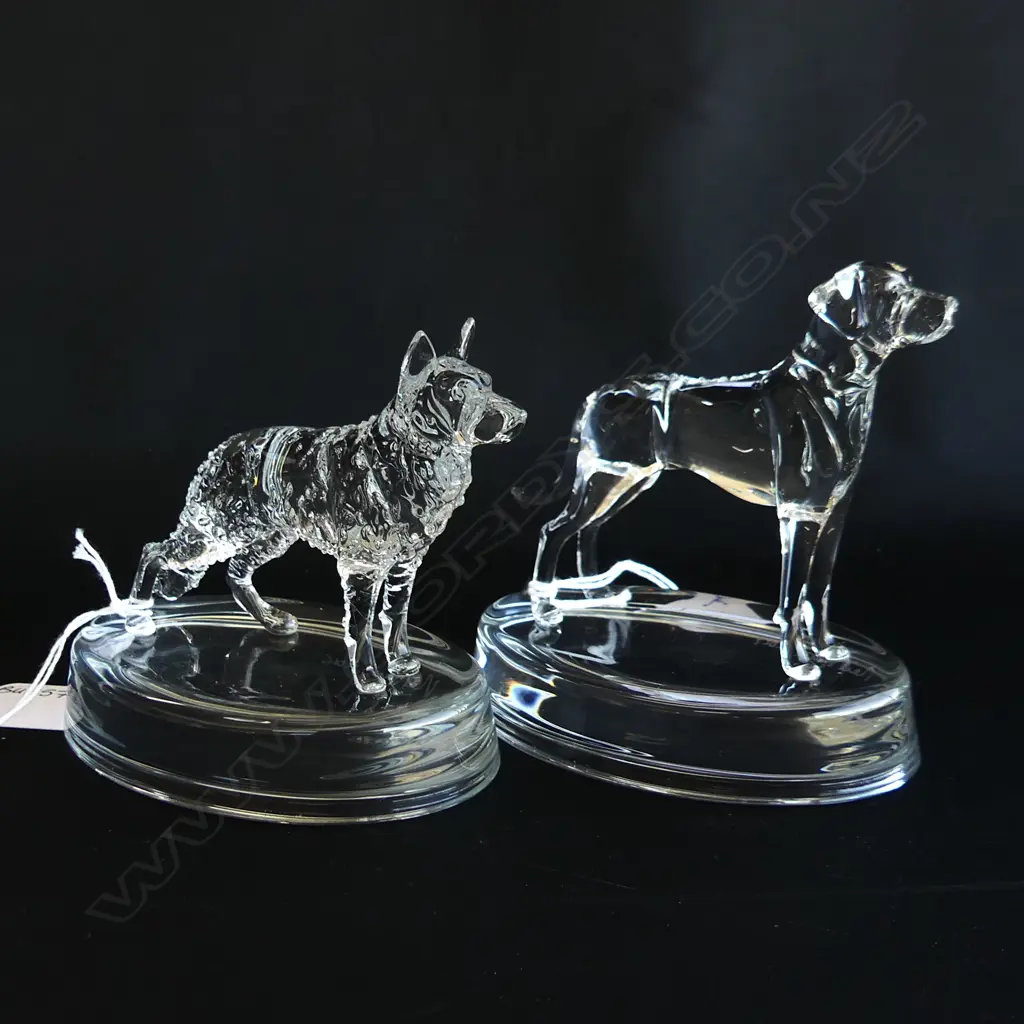2 GLASS STATUETTES; GERMAN SHEPHERD & GREAT DANE - SIGNED & DATED 'NEIL HARRIS 2016/17' Image 1++