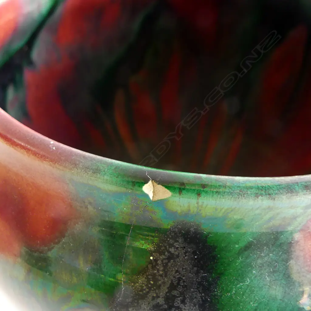ANTIQUE RED & GREEN GLAZED JARDINERE AF H.195mm STAMPED w. 'MH.' & STAR TO BASE Image 1++