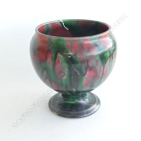 ANTIQUE RED & GREEN GLAZED JARDINERE AF H.195mm STAMPED w. 'MH.' & STAR TO BASE