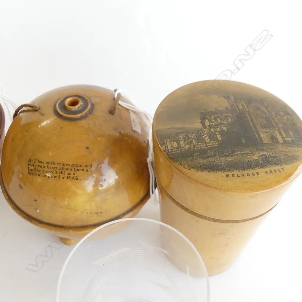 2 MAUCHLINE WARE STRING DISPENCERS 100 MM & GLASS BEAKER HOLDER WITH GLASS Image 1++