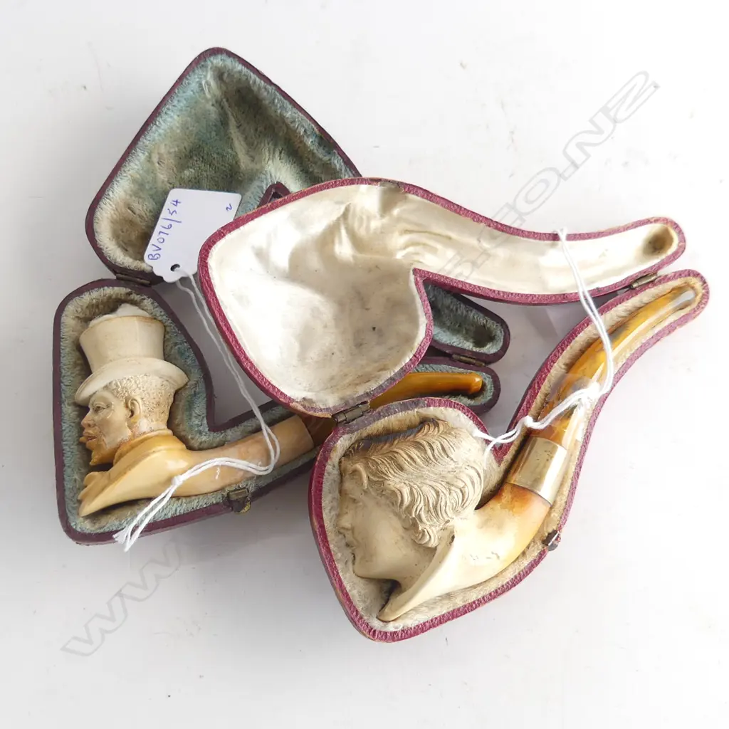 2 CASED MEERCHAUM PIPES LADY PROFILE & TOP HAT GENT 1501340MM Image 1++