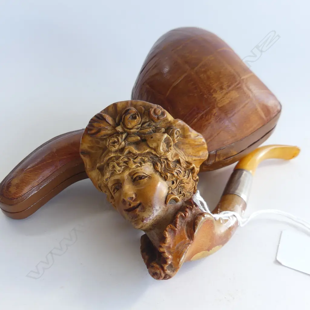 LARGE CASED MEERCHAUM PIPE LADY PROFILE 160MM Image 1++