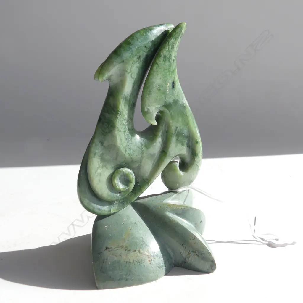 NZ GREENSTONE HOOK ON BASED- CARVED BY ADEN HOGLUND, HOKITIKA H 115MM Image 1++