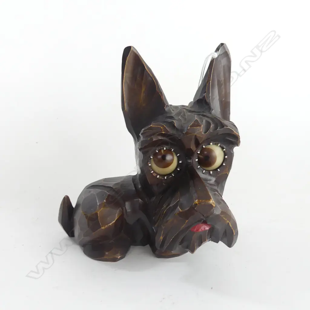 1930'S GERMAN CARVED WOOD DOG CLOCK w. MOVING EYES INDICATING THE TIME Image 1++