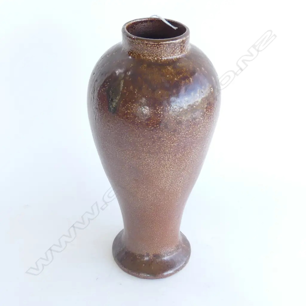 BROWN SALT GLAZED POTTERY VASE H.300mm stamped to base Image 1++
