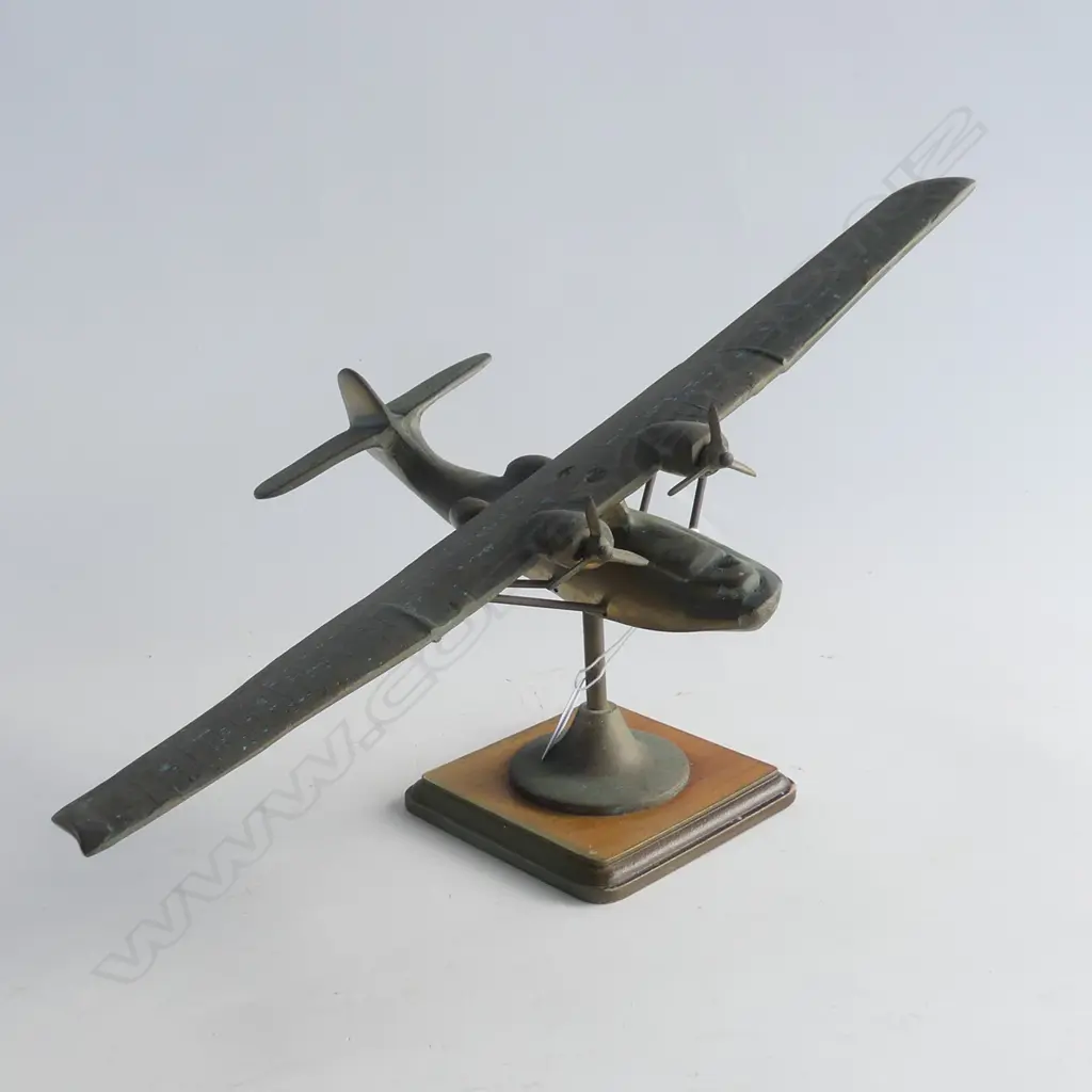 OLD CATALINA MODEL BRASS PLANE ON STAND W.420mm Image 1++