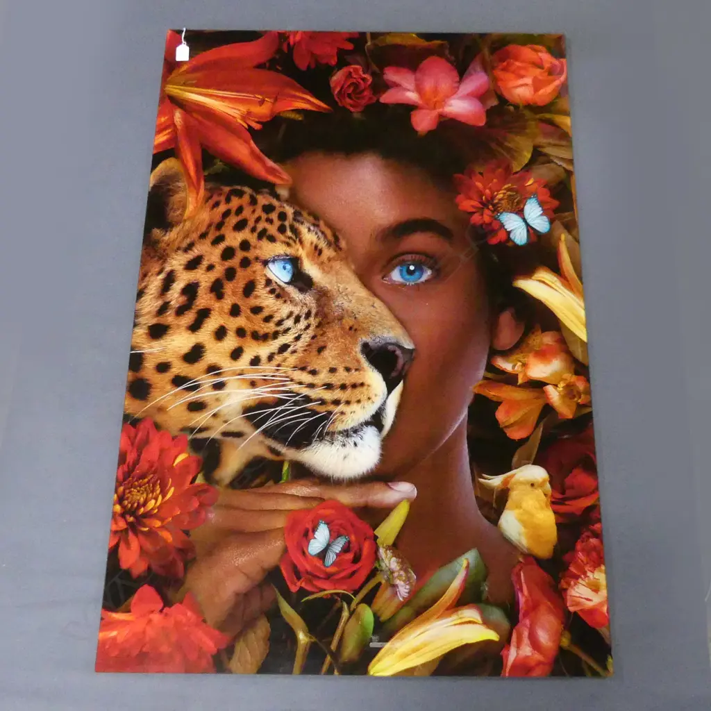 GIRL & LEOPARD PRINT ON GLASS 1200x800mm Image 1++