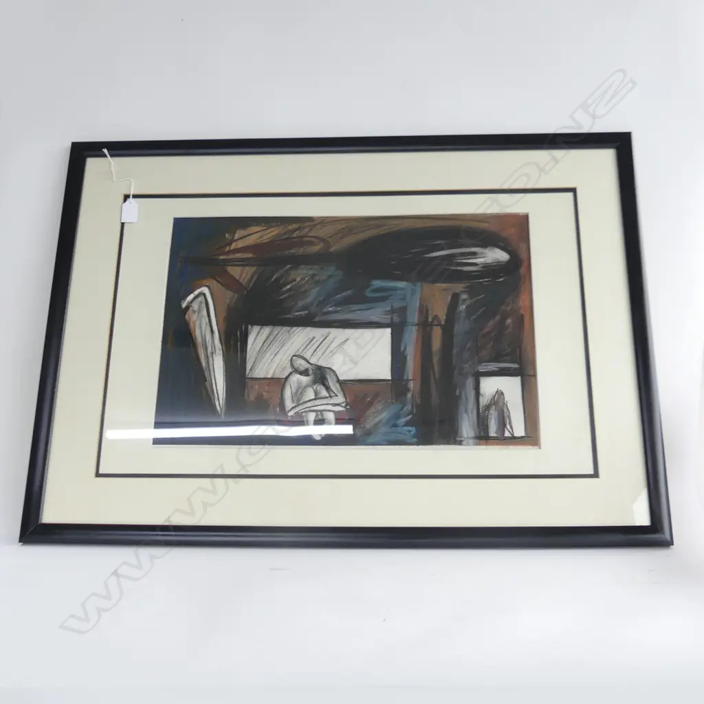 SIGNED DARK PASTEL INTERIOR SCENE 350x535mm Image 1++