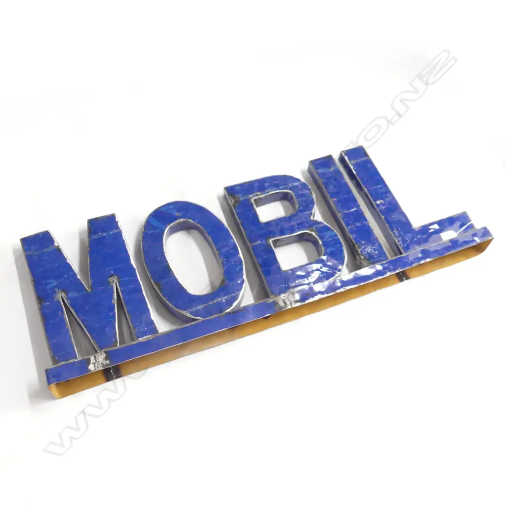 LARGE BLUE PAINTED TIN 'MOBIL' SIGN L.1020MM Image 1++