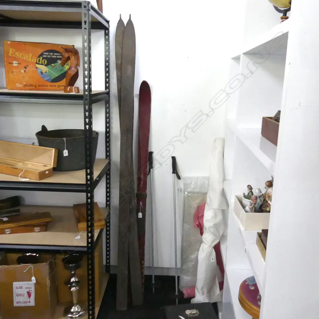 PR OLD SNOW SKIS & POLES Image 1++
