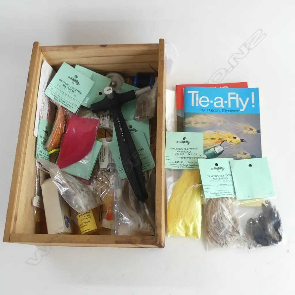 BOX LOT ASST. VINTAGE FLY FISHING GEAR; COCK NECK HACKLES ETC Image 1++