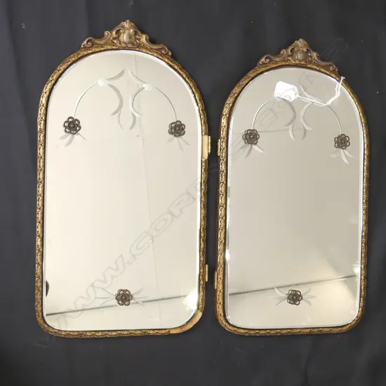 PR ART NOUVEAU GILT FRAMED BEVELLED MIRROR - DECORATIVE DESIGNS ON MIRROR 465 X 250MM SMALL FAULTS
