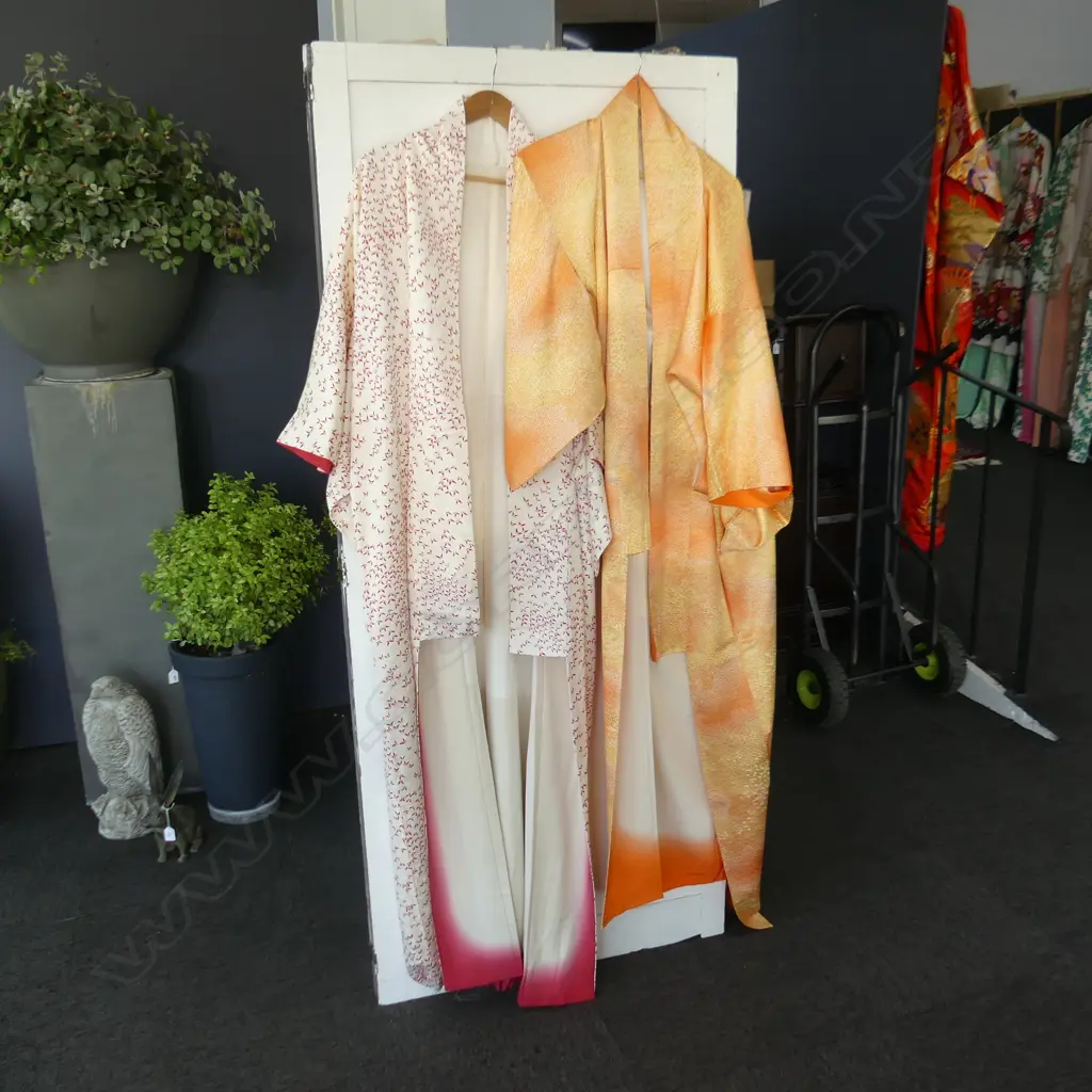 2 SILK KIMONOS, 1 CREAM WITH RED BUTTERFLIES & 1 PEACH COLOURED Image 1++