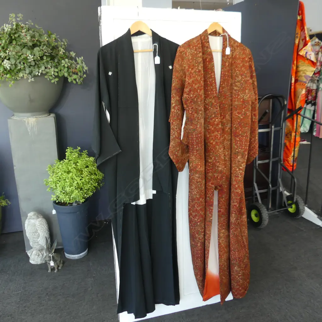 2 SILK KIMONOS, 1 BLACK WITH DIAMONDS, 1 WITH AUTUMN FLORAL Image 1++