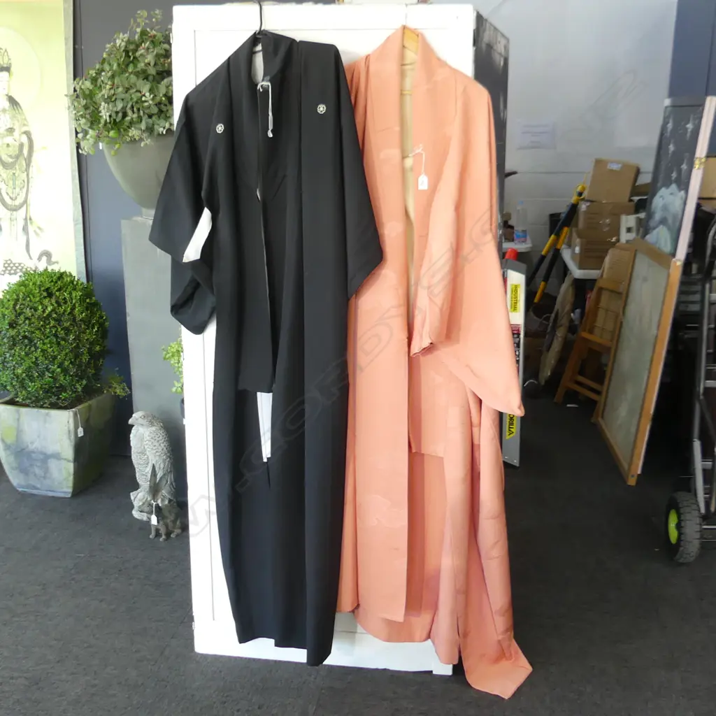 2 SILK KIMONOS, 1 BLACK, 1 PINK CLOUDS Image 1++