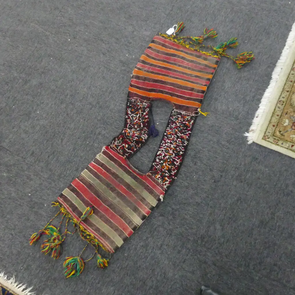 OLD AFGHAN HAND WOVEN SALT BAG L.850mm W TASSLE FRINGE Image 1++