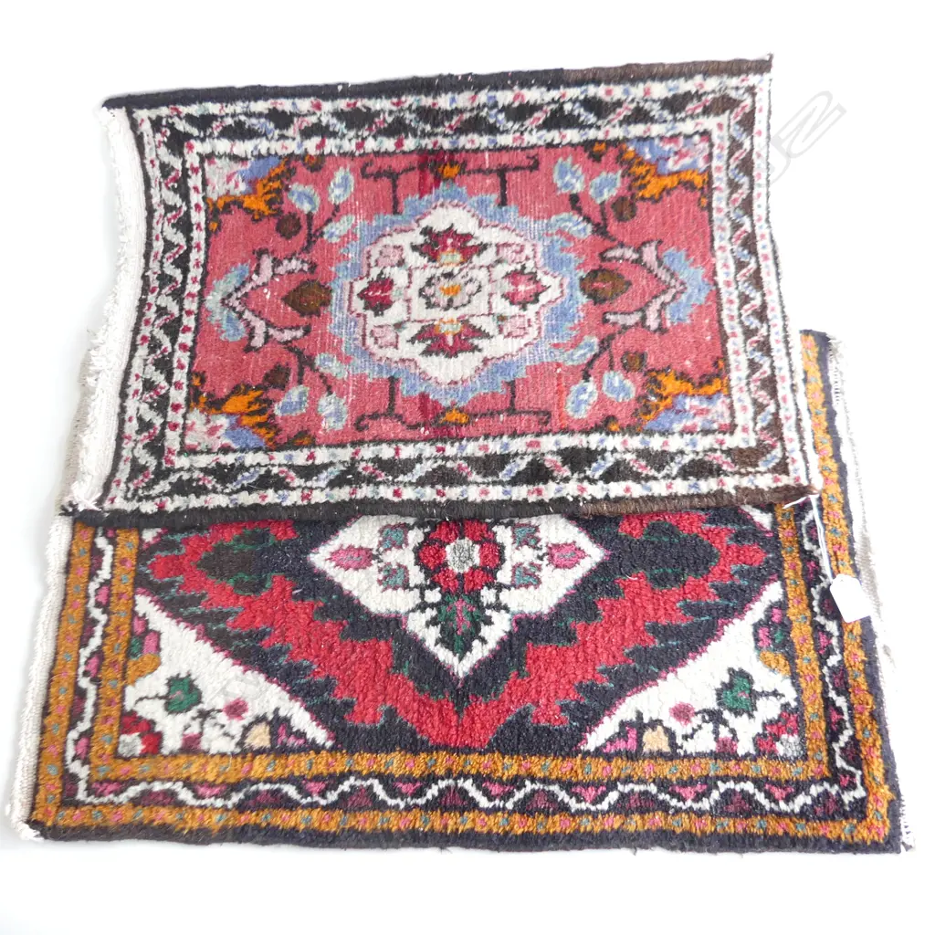 2 SML HAND KNOTTED WOOL PILE RUGS 600x440mm Image 1++