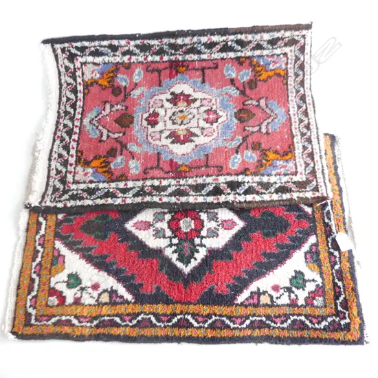 2 SML HAND KNOTTED WOOL PILE RUGS 600x440mm