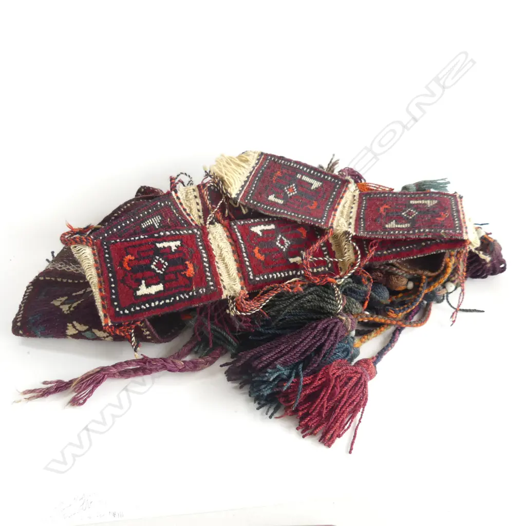 2 OLD AFGHAN HAND KNOTTED TENT BANDS W TASSLE FRINGE L's.1800mm & 1100-mm. Image 1++