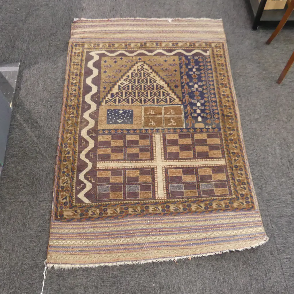 SEMI ANTIQUE AFGHAN BALUCHI PRAYER RUG UNUSUAL PATTERN  1400x800mm Image 1++