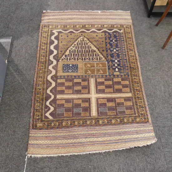 SEMI ANTIQUE AFGHAN BALUCHI PRAYER RUG UNUSUAL PATTERN  1400x800mm