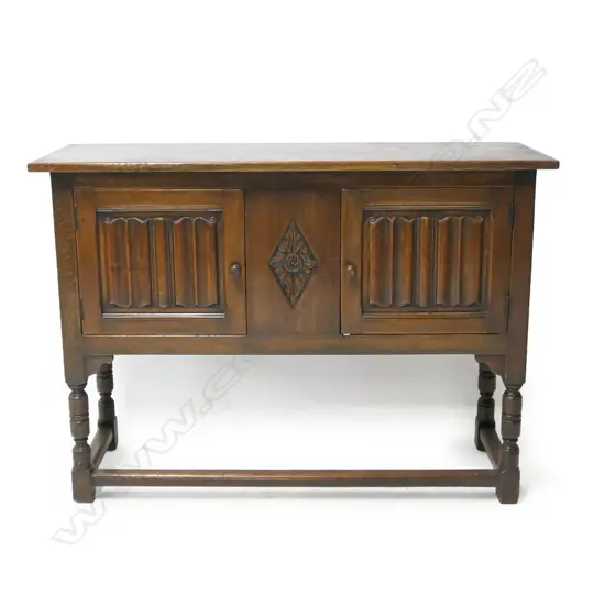 GEO. III STYLE OAK SMALL SIDEBOARD.LINEN FOLD PANEL DOORS L.1180mm.