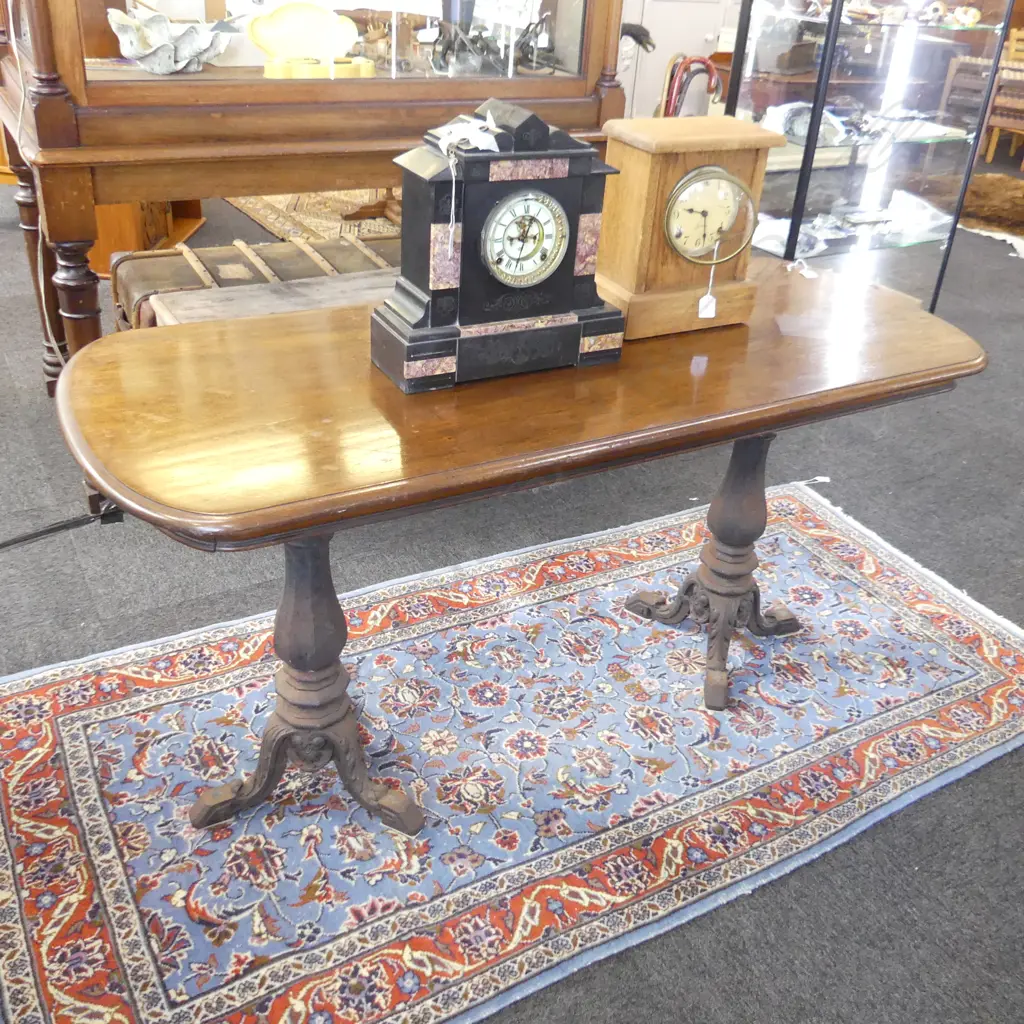 VICTORIAN TABLE w. CAST IRON DOUBLE PEDESTAL BASE 1440x600x780mm Image 1++