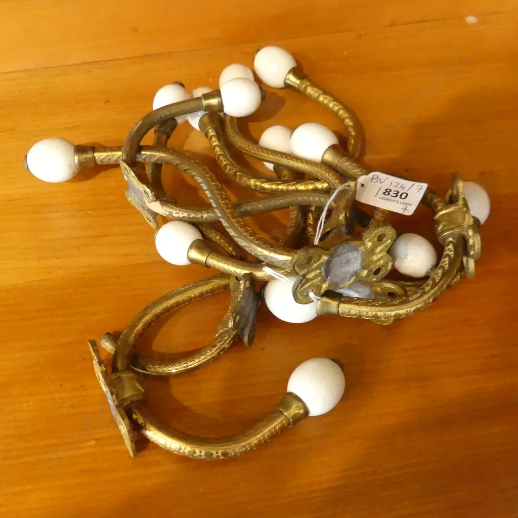 7 VINTAGE GOLD METAL & CERAMIC WALL HOOKS H.170mm  Image 1++