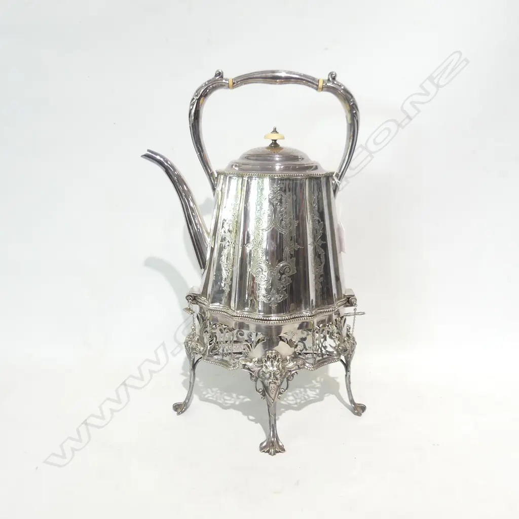 SILVER PLATE COFFEE POT w. TEA LAMP H.420mm Image 1++