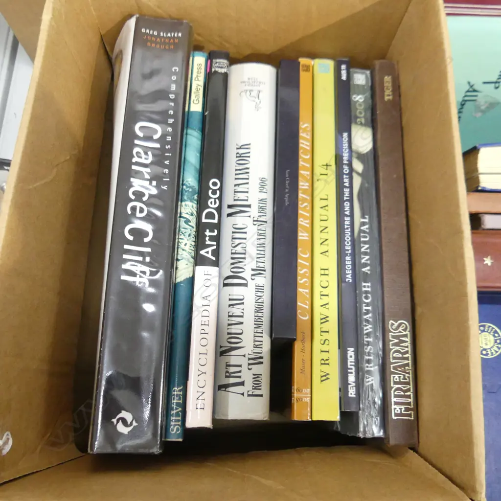 BOX LOT ASST. BOOKS; ANTIQUES / WATCHES ETC Image 1++