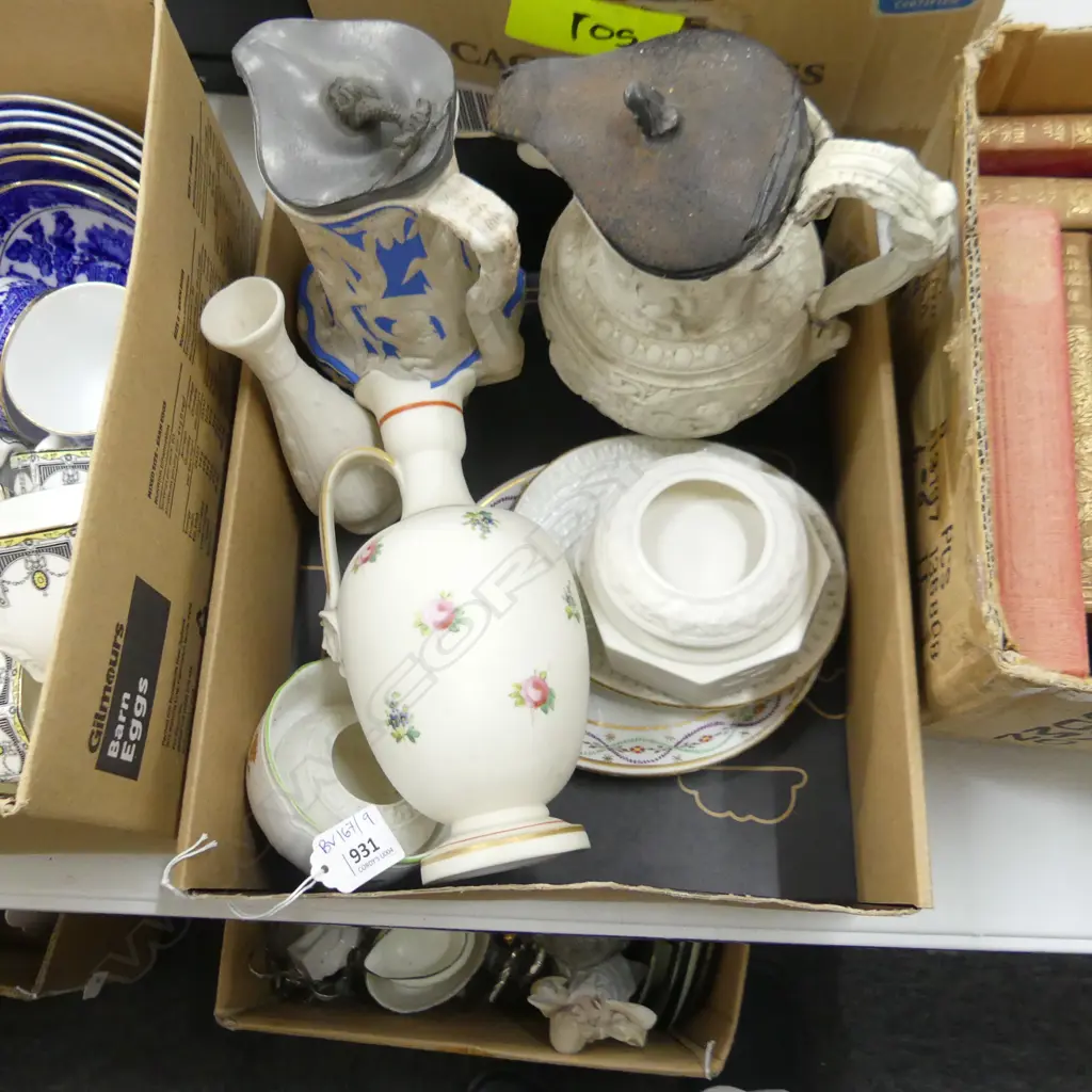 BOX LOT ASST. PARIAN WARE; 3 LGE JUGS AF ETC Image 1++