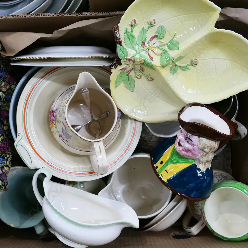 BOX LOT ASST. CHINA; JUGS, PLATES ETC Image 1++