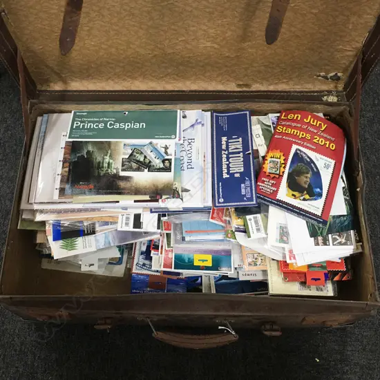 LGE COLLLECTION NZ MODERN FIRST DAY STAMP PACKS INSIDE VINTAGE SUITCASE