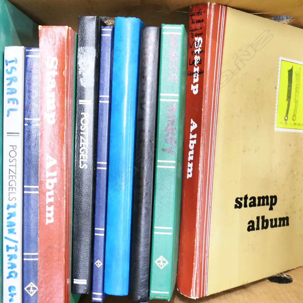BOX LOT 10 WORLD STAMP ALBUMS (5 HALF FULL) Image 1++
