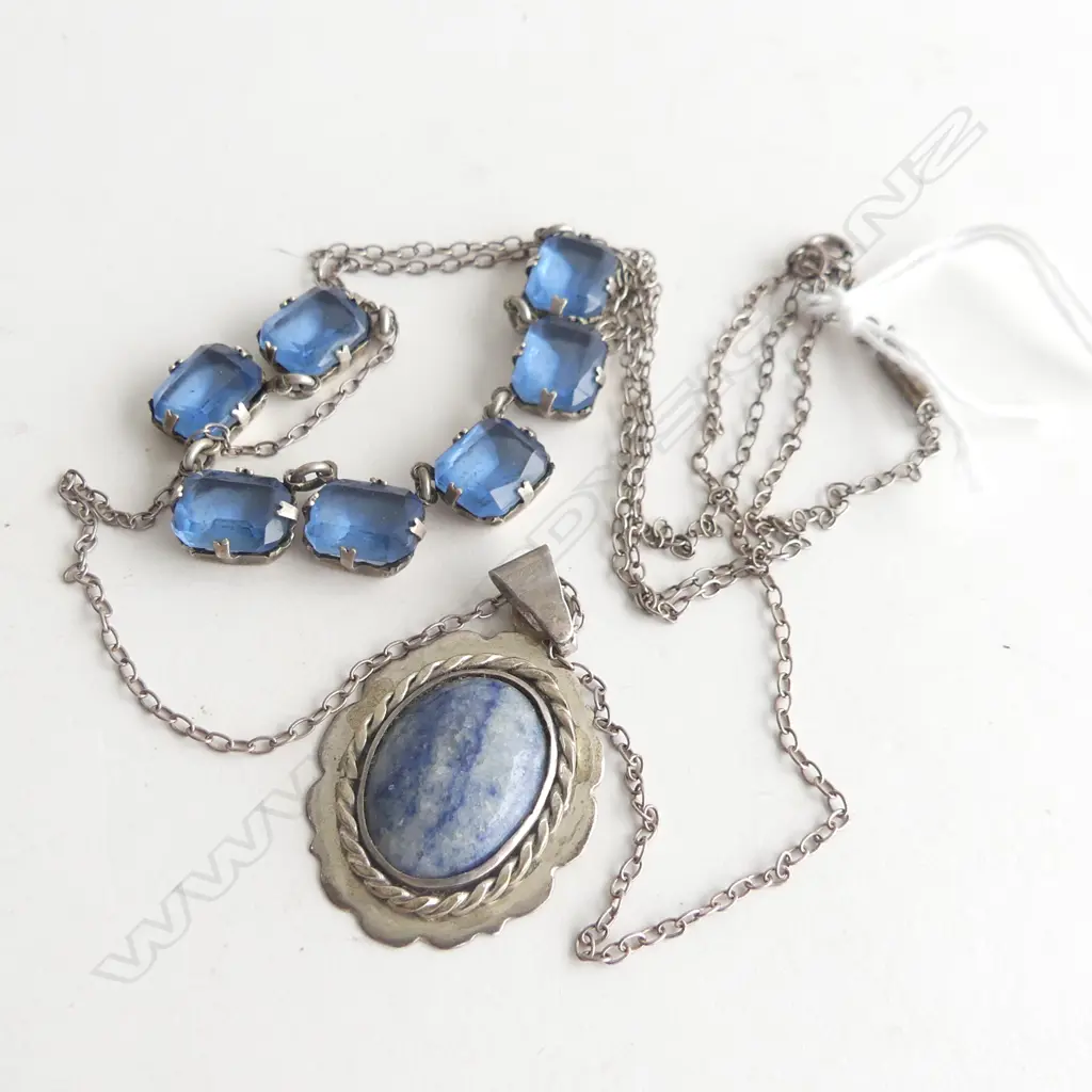 2 BLUE STONE & SILVER PENDANTS & CHAINS  Image 1++