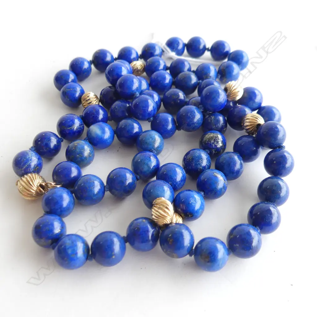 LAPIS LAZULI & 14CT GOLD BEAD NECKLACE L.750mm Image 1++
