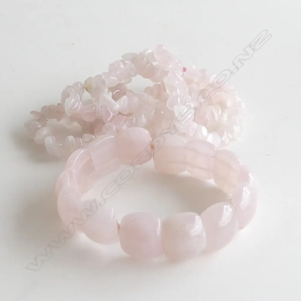 ROSE QUARTZ CHIP NECKLACE + BRACELET  Image 1++
