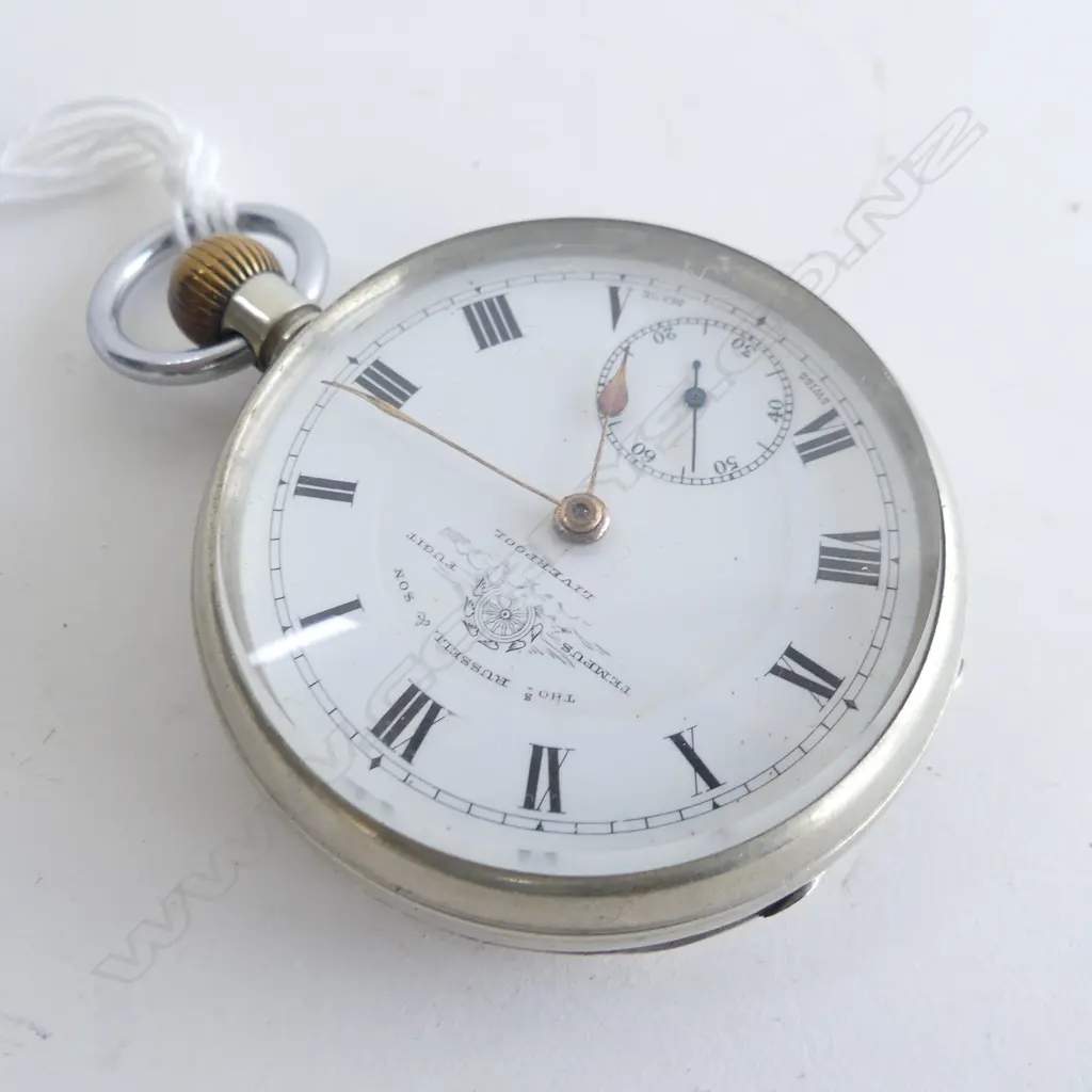 1902 NICKEL CASED O/FACE POCKET WATCH BY THOS RUSSELL & SON Liverpool Image 1++