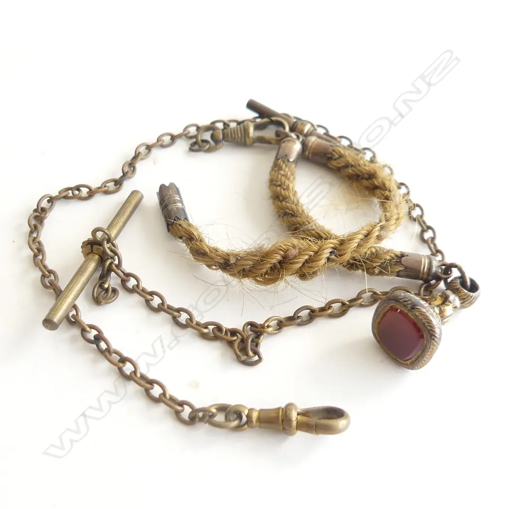 2 VINTAGE FOB CHAINS, BRASS & HORSEHAIR  Image 1++