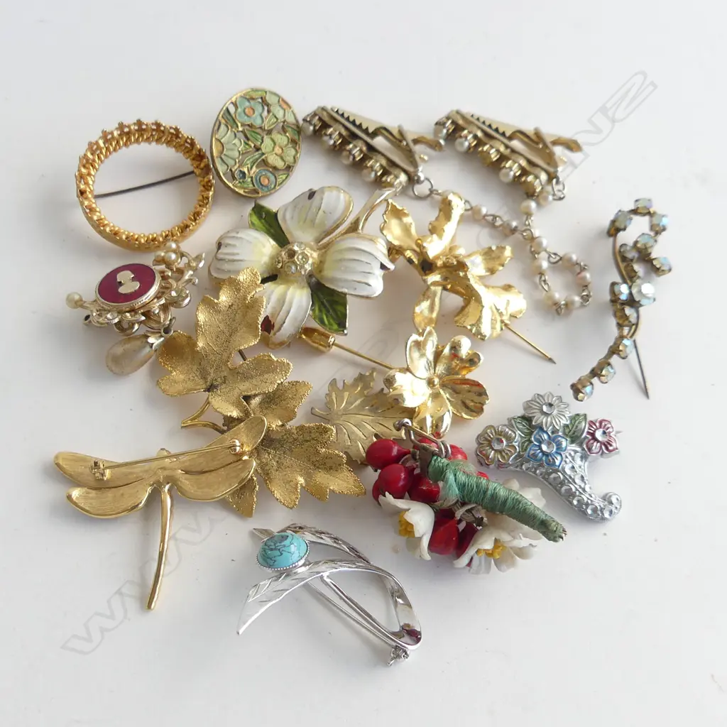 BAG ASST VINTAGE COSTUME JEWELLERY BROOCHES  Image 1++