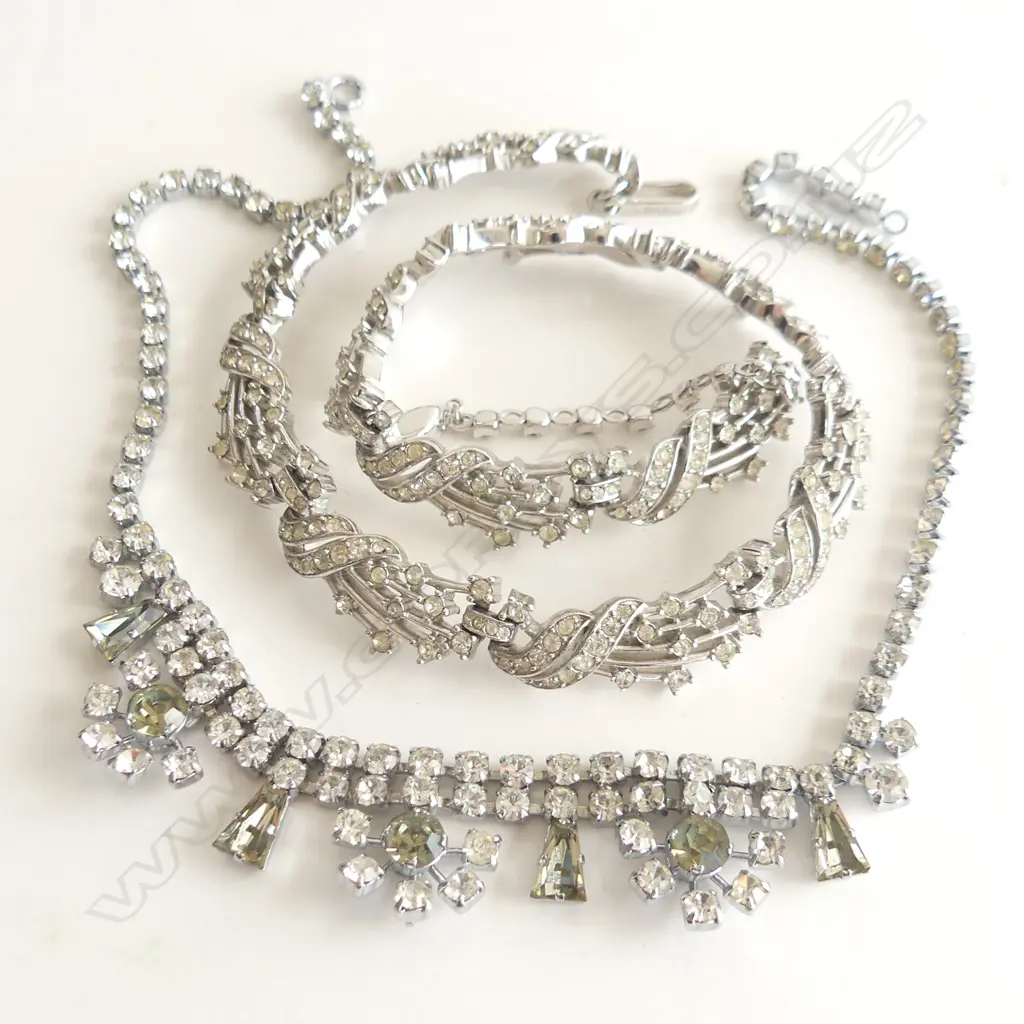 2 COSTUME JEWELLERY DIAMANTE NECKLACES  Image 1++