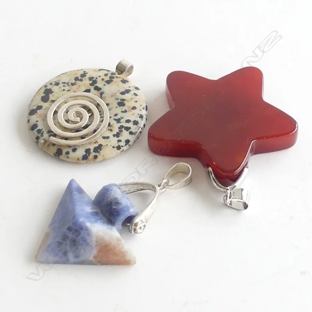 3 ASST GEMSTONE PENDANTS - STG SILVER MOUNTS Image 1++