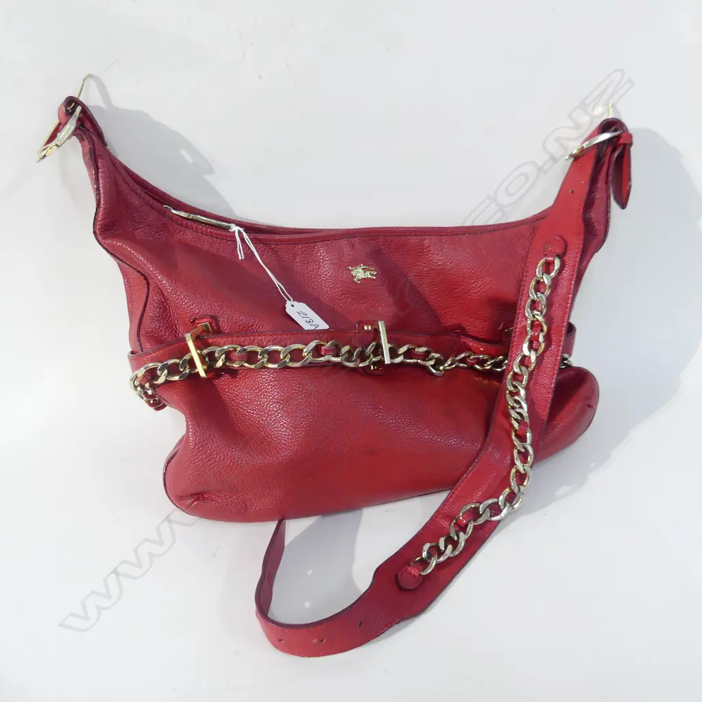 VINTAGE RED LEATHER GENUINE BURBERRY LADIES BAG Image 1++