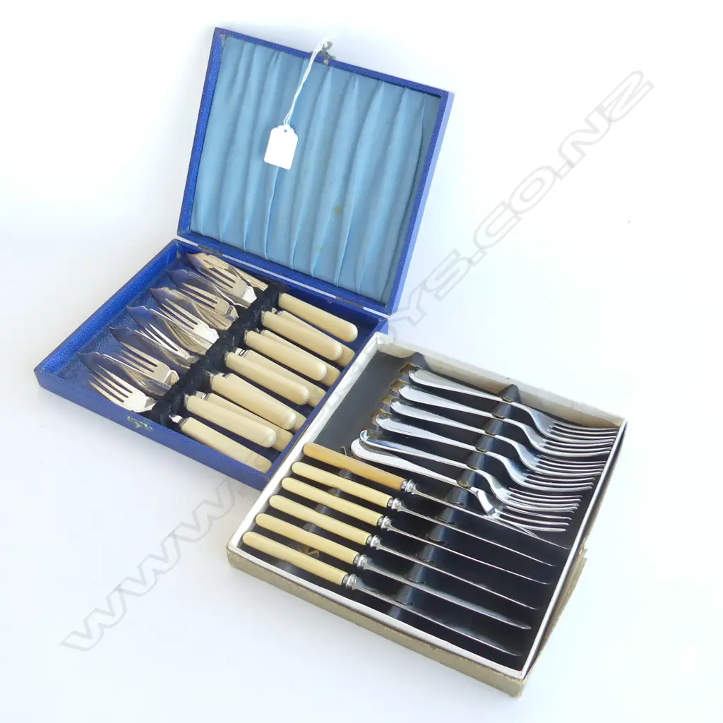 2 SETS CASED CUTLERY, IVORINE HANDLES Image 1++